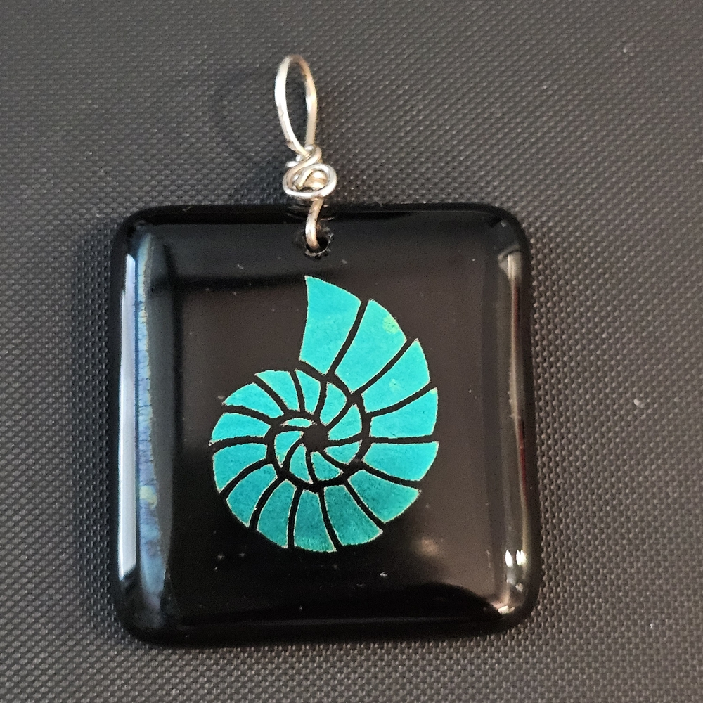 Black Pendant with Turquoise Nautilus Design